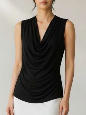 Ann Taylor Black Cowl Neck Sleeveless Top Flowy Blouse Women’s Size M